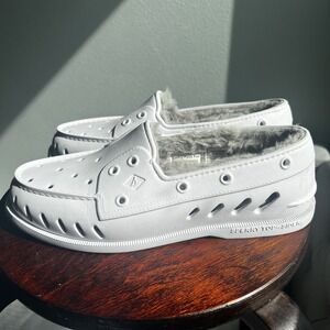 Sperry Top‎ Sider  Float Fur Lined White/Grey Boat Shoes  Size 8